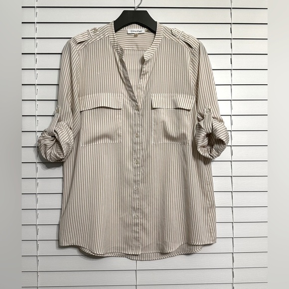 🛍️Calvin Klein stretches rolled up sleeve buttons front shirt size M - Picture 8 of 8